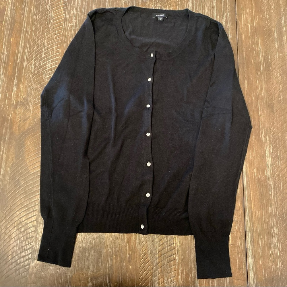 Express Cardigan/Sweater Long Sleeve Buttons w/Crystal  Black Sz XL